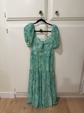 Astr Mint Green Floral Puff-Sleeve Maxi Dress